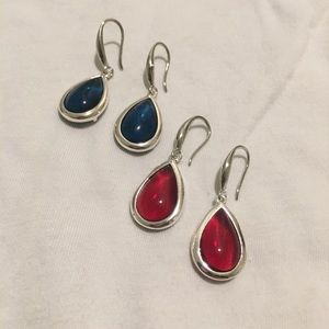 Dainty Blue and Red Teardrop Earrings